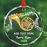 Custom Text/Year/Name French Horn Player Glass Ornaments, French Horn Instrument Ornament Gift for Son Daughter, Personalized Musical Xmas Ornaments, Music Instrument Glass Christmas Ornament 2026