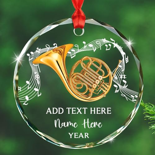 Custom Text/Year/Name French Horn Player Glass Ornaments, French Horn Instrument Ornament Gift for Son Daughter, Personalized Musical Xmas Ornaments, Music Instrument Glass Christmas Ornament 2026