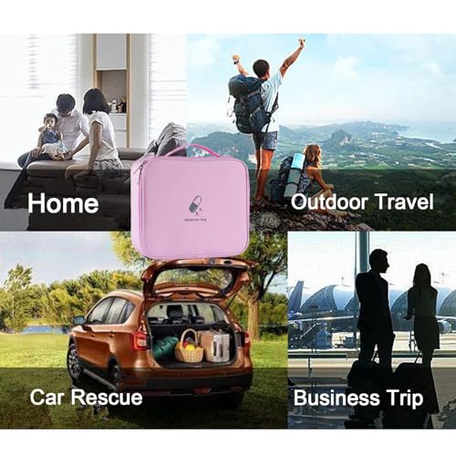 Image of Large First Aid Bag Empty, Portable Travel Pill Bag Double Zipper First Aid Pouch with Handle for Family Outdoors Hiking Camping Car Office Workplace (Pink)
