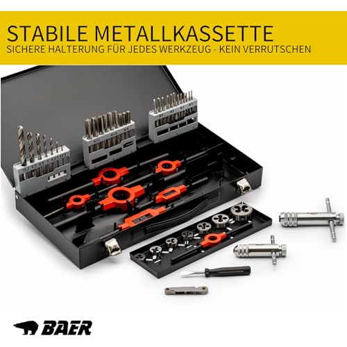 BAER Gewindeschneider Set, M3 - M12, HSS, Handgewindebohrer, Schneideisen, Gewindewerkzeuge, Gewindeschneidsatz, Gewindebohrer