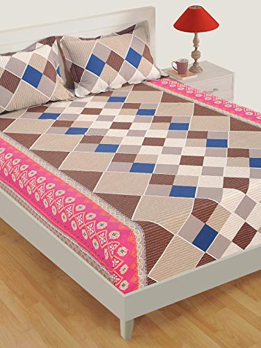 Image of Swayam Pure Cotton King Bedsheet with 2 Pillow Covers | Size 108 x 108 inch | 160 TC | Geometric Design | Soft Breathable Bed Sheet | Comfortable & Durable for Bedroom - Brown