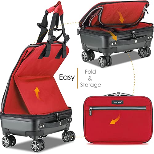 Verage Expandable Foldable Luggage Bag Collapsible Suitcases Rolling Travel Duffel Bag Larger Suit Case with Detachable Spinner Wheels,Red,24 Inch Expands into 28 Inch2