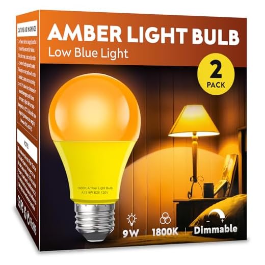mfxmf Amber Sleep Light Bulb 2 Pack，Dimmable 1800K Warm Light Bulbs for Healthy Sleep,Blue Light Blocking,A19 9W(60W Equivalent) E26 Base Amber Light Bulbs for Bedroom, Baby Nursery Room