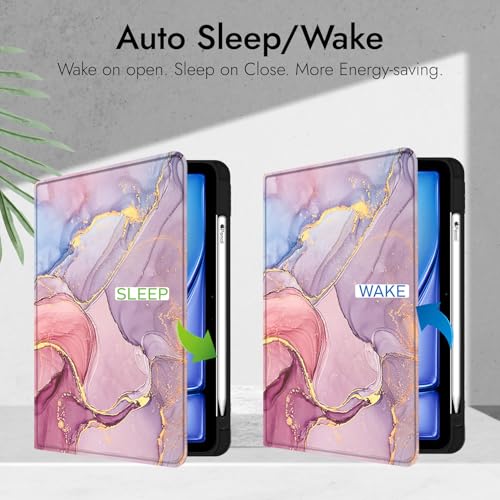 Image of Robustrion Case Cover for iPad Air 11 inch M4 / M3 / M2 (2024 /2025) / iPad Air 5th Generation Cover / 4th Gen 10.9 inch with [Pencil Holder Right Side] [Auto Sleep Wake] Folio Cover Case - Marble Pink