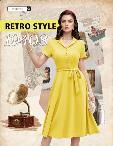 Image of Wedtrend Women's Vintage Tea Dress, Short Sleeve Cocktail Party Dress Work Church Casual Dress
