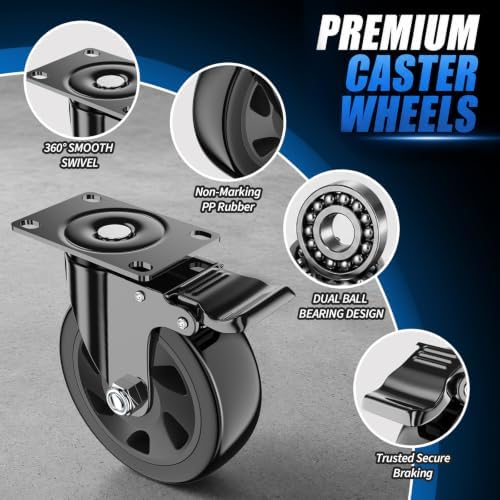 5 inch Caster Wheels Heavy Duty Casters Set of 4 with Brake — 사진 4