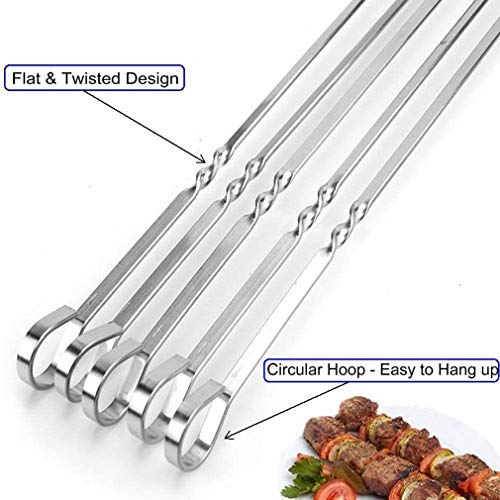 12 Stück Kabob Spieße Flach Metall Edelstahl BBQ 16" Spieße (12er Pack) - Bild 12 von 15