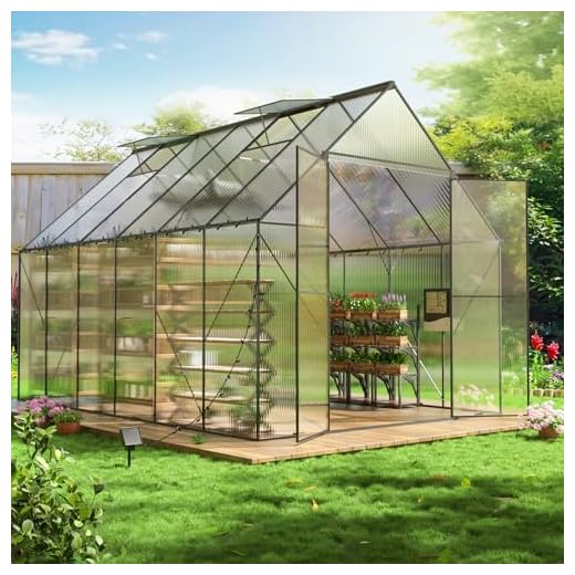 Favfurish 8x12 FT Greenhouses for Outdoors,Heavy Duty Polycarbonate Greenhouse,Large Walk-in Green House Sunroom w/ Roof Vent,Aluminum Hot House for Garden Plants Backyard Patio,Silver