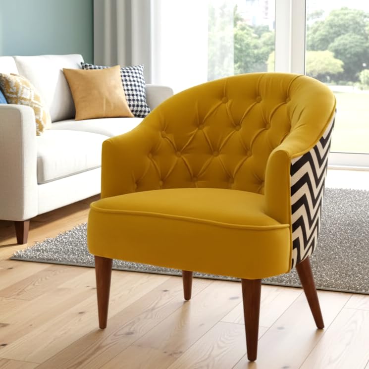 Image of Living Room | Lounge Chair| Tufted Buttons Backrest | Internal Structure | Solid Wood | Accent Chair | for Home & Furniture | Outdoor & Indoor | Durable | Modern Design