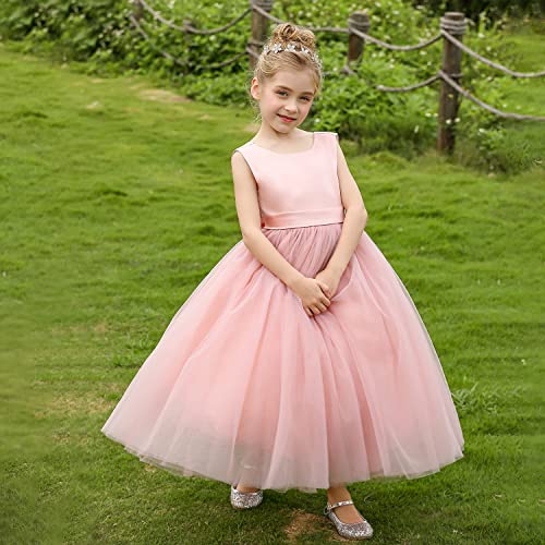 ABAO SISTER Flower Girls Satin Tulle Princess Pageant Dress for Wedding Kids Party Prom Ball Gowns Dresses4