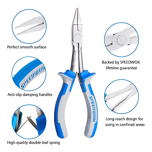 Image of SPEEDWOX 6 Inches Long Reach Slimline Flat Nose Pliers for Jewelry Making Smooth Jaw, Wire Wrapping Bending for Hard to Reach Narrow Spaces