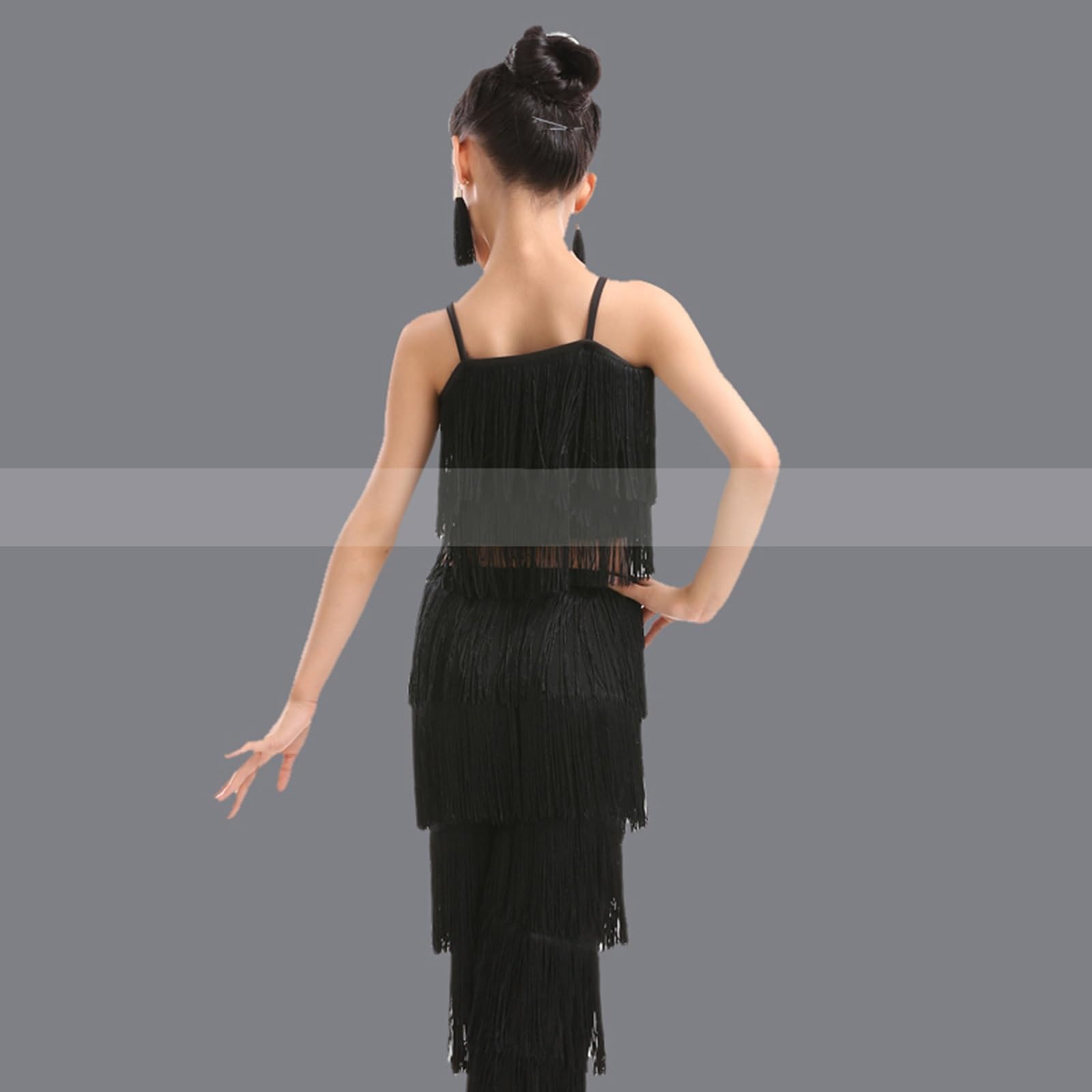 Falda Con Flecos De Baile Latino For Niñas, Top Corto + Pantalones, 2 Piezas, Ropa De Baile De Competición, Vestido De Baile De Salsa Tango Con Borlas, Disfraz De Actuación En Escenario