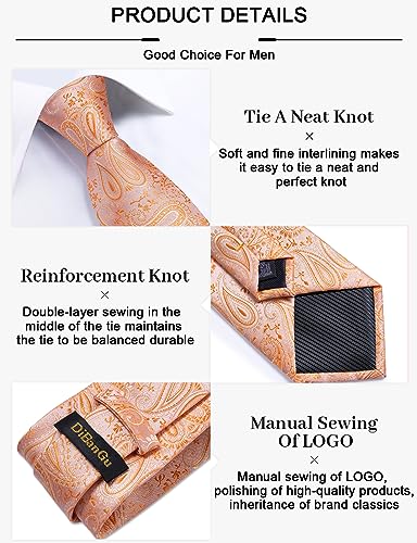 Image of DiBanGu Paisley Ties for Men Silk Necktie and Pocket Square Cufflinks Tie Clip Set Woven Classic Mens Tie for Wedding Party