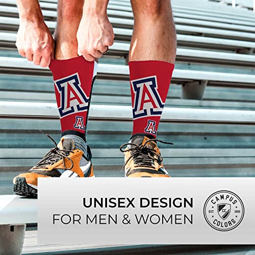 For Bare Feet NCAA Striped Crew Socks Men Women | Officially licensed; 93% polyester, 3% nylon, 3% rubber, 1% spandex; formed heel; ribbed cuff; unisex fit; Medium and Large