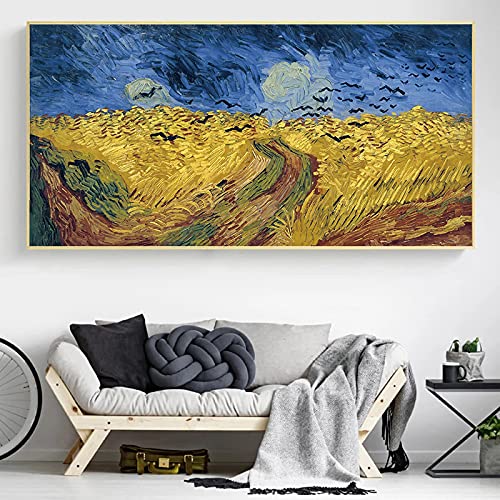 Toile Van Gogh Champ de blé aux corbeaux, impression d'art premium 50x100