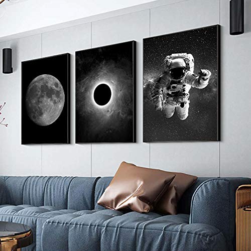 Toile astronaute noir et blanc triptyque 50x70cm impression haute definition
