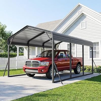 Gotland 10 FT x 15 FT Metal Carport, Heavy Duty Carport with Reinforced Frame, All-Weather Car Canopy with Reinforce Wind-Resistant Roofs, Multi-Functional Outdoor Garage for Car Truck Black