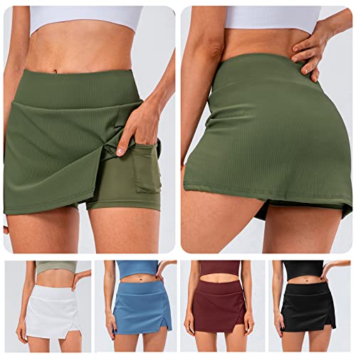 Saias de tênis femininas com bolsos. Skorts de golfe esportivos 2 em 1 e roupas de ginástica interna