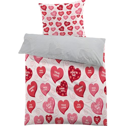 PNHCL - Funda nórdica de 120 x 150 cm, funda nórdica reversible con microfibra, juego de cama infantil con letras de amor, ropa de cama con cremallera y 1 funda de almohada de 65 x 65 cm -TX22