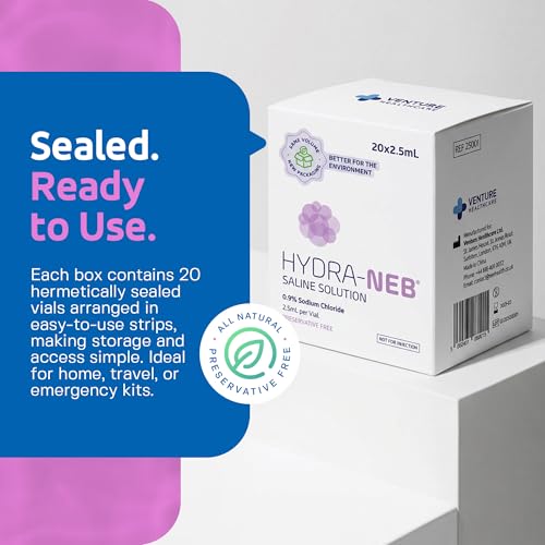 Image of 0.9% Sterile Saline Sodium Chloride Solution, Preservative Free, Nasal Irrigation, Moisturizing of The Airways, Sinus Rinse, Nose Cleanse, All Ages - 20 x 2.5ml