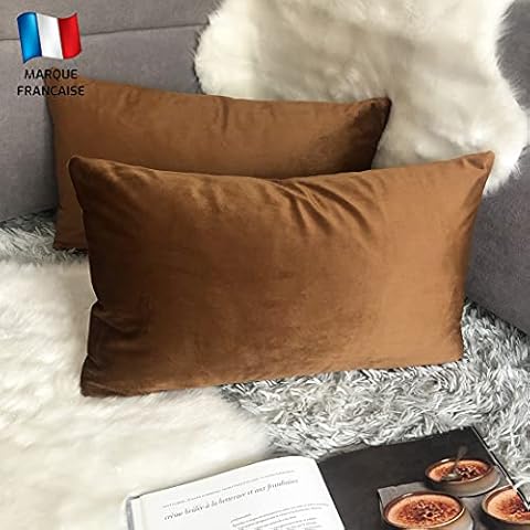 Douceur De Plumes Juego de 2 fundas de cojín de terciopelo marrón claro 40x80cm Cover