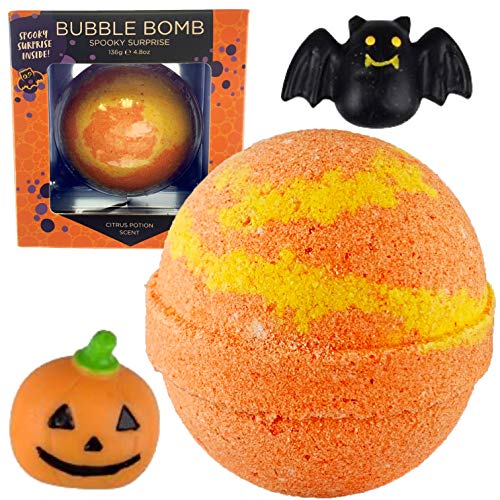 Spooky Bubble Bath Bomb for Kids with Surprise Halloween Squishy Toy Inside by Two Sisters. Large 99% Natural Fizzy in Gift Box. Moisturizes Dry Sensitive Skin. Releases Color, Scent, Bubbles