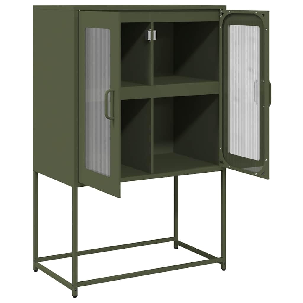 Credenza Verde Oliva in Acciaio Laminato a Freddo 68x39x107 cm con 4 Scomparti e 2 Ante, Mobile Portaoggetti Robusto e Stabile per Ampio Spazio di Conservazione,
