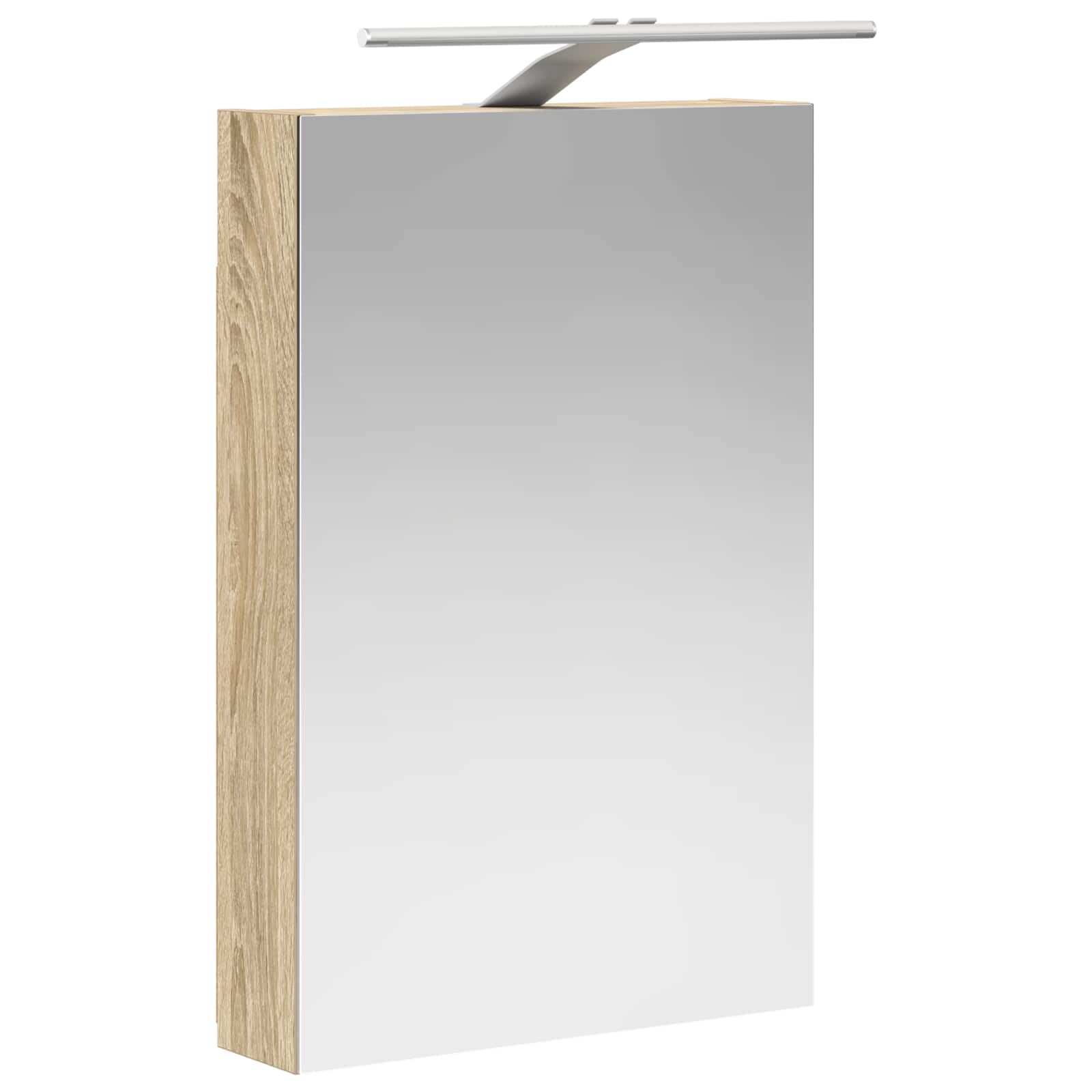 Szafka łazienkowa z lustrem Sonoma dąb z paskami LED 40 x 10,5 x 60,5 cm, materiał drewnopochodny, montaż na ścianie, dwukierunkowe lustro, 2 półki, miejsce do przechowywania mebli