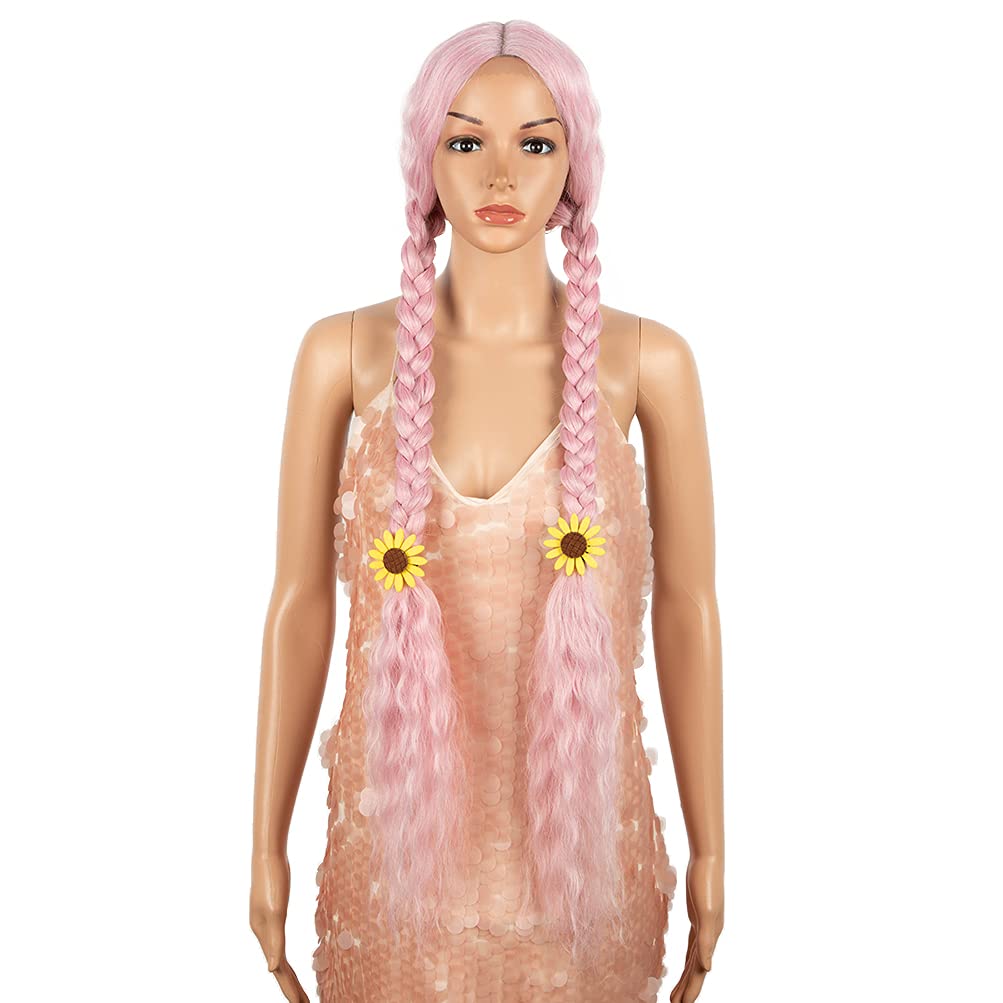 Style Icon 41" Lace Front Wigs Long Wavy Synthetic Wigs with Baby Hair Half Hand Tied 130% Density Wigs (41 Inches, PINK15) - Image 3