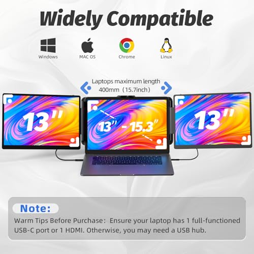 Image of KOJOM 2K Laptop Screen Extender - 13 inch IPS 1440P Triple Screen Laptop Monitor Extender Plug & Play Multi Screen Attachment for 13 inch-17 inch Laptops Compatible with Wins Mac Dex Chrome Travel Gaming Work