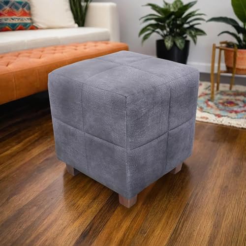 Image of APRODZ Square Printed Ottoman Stool Upholstered Foam Cushioned Pouffes for Living Room | Puffy Muddha Stool for Footrest & Sitting, Velvet Pouf Stool, Furniture for Home Decor, Office Set of 2(Navy)