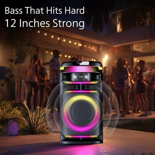 Image of PHILIPS TAX3004 300W Bluetooth Party Speaker with 2 Free Wireless Mic, Powerful Sound, Deep Bass, RGB Lights, LED Display, Portable Loudspeaker with USB, AUX, DJ Party Effects for House Party