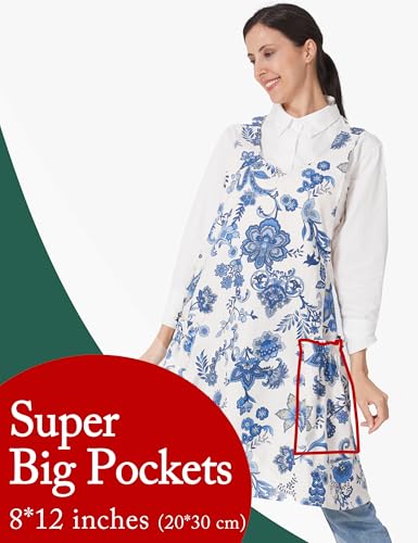 Image of Cozy Adjustable Cross Back Aprons for Women with Pockets Cotton Linen Cooking Kitchen Baking