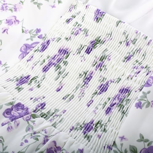 Image of Belle Poque Sun Dresses for Women Spring Summer Floral Midi Flowy Spaghetti Ruffle Wedding Guest Tea Party Dress
