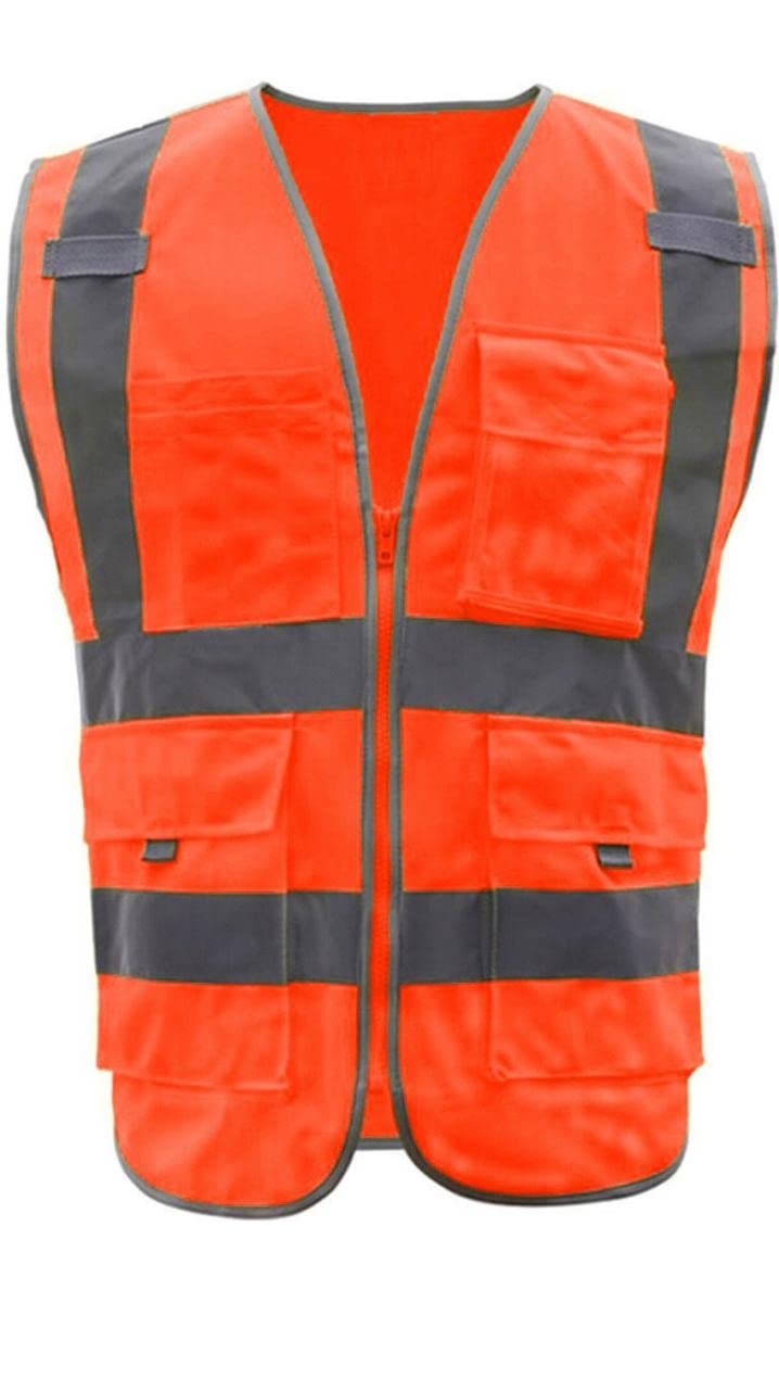 Daz Cam High Visibility Reflective Safety Zipper Polyester Fabric Jacket with 3 Pockets (Orange) (B0C1JPHD87) Amazon Price History, Amazon Price Tracker