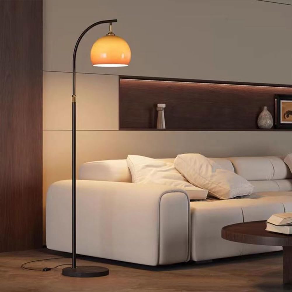 Wylolik Orange Glass Floor Lamp Classical Elegant Standing Lamps Reading Eye-care Vertical Lamp Decorative Standing Floor Lights For Living Room Study Room Offices Foot Switch Marble Base