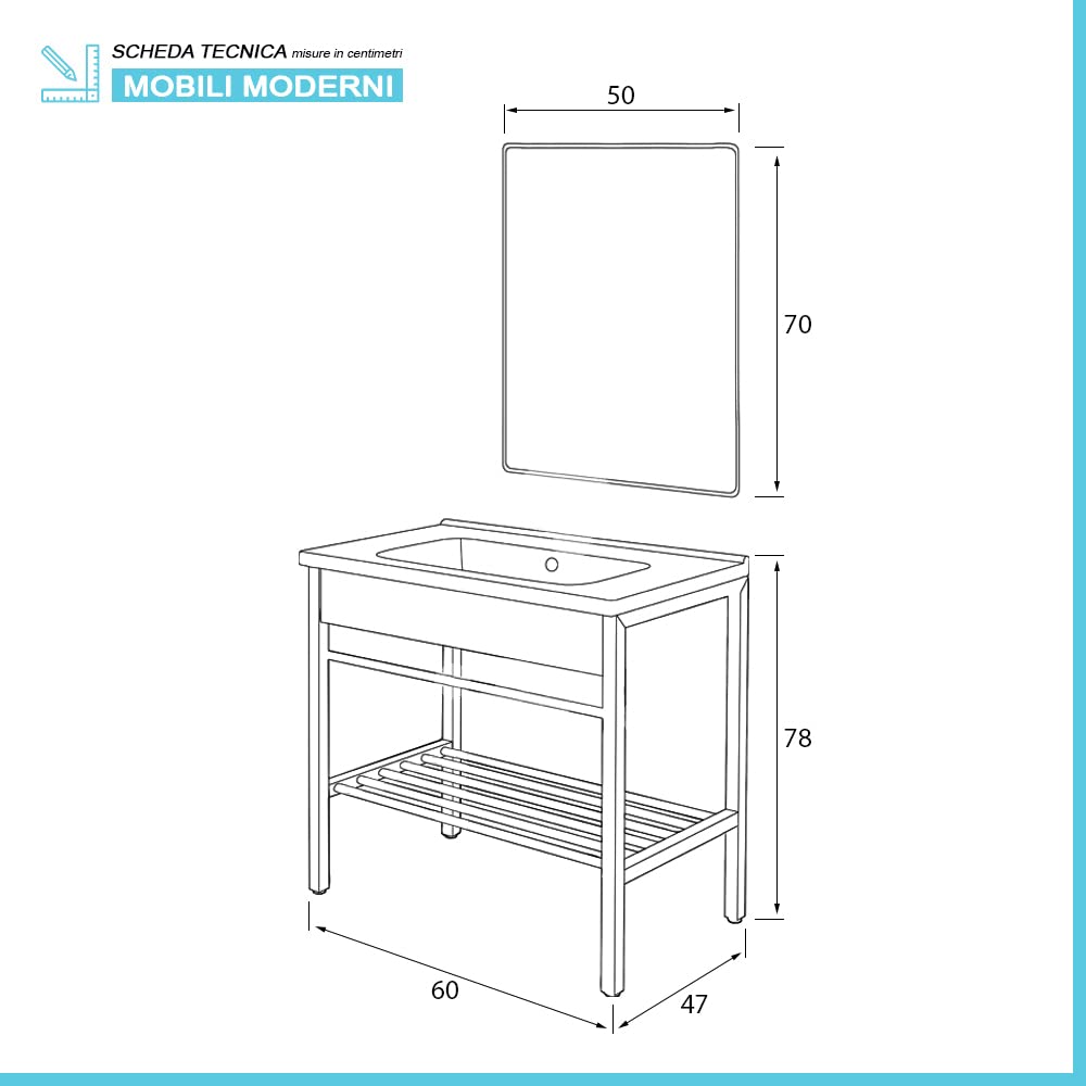Inbagno Mobile bagno a terra 60 cm nero opaco, stile industrial completo di lavandino e specchio reversibile, Borg (Larghezza 60 cm)