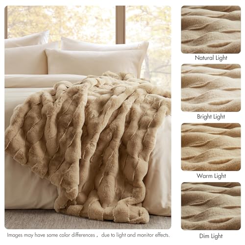 Madison Park Vivienne Faux Fur Throw Blanket Velvet, 50 x 60, Tan by Madison Park - Used condition - Image 6