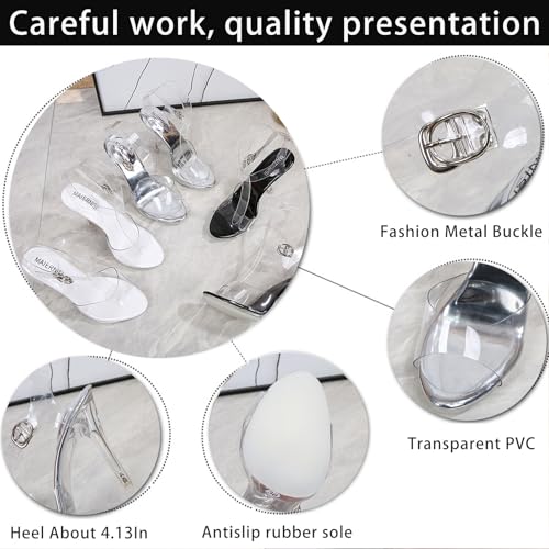 Women's Clear Strappy Heels Comfortable Open Toe Stiletto Sandals with Transparent Ankle Strap Crystal Heel Sexy Dress Shoes for Weddings Parties Daily Wear3