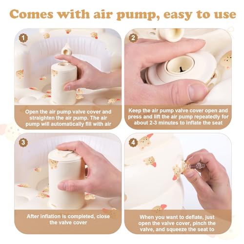 Siège Bébé Gonflable Portable avec Pompe à Air-Fauteuil Bébé Ergonomique Soutien Dorsal et Cervical pour Voyage,Alimentation,Camping-Apprentissage de la Position Assise Enfant 3+ Mois Maison/Extérieur – Image 4