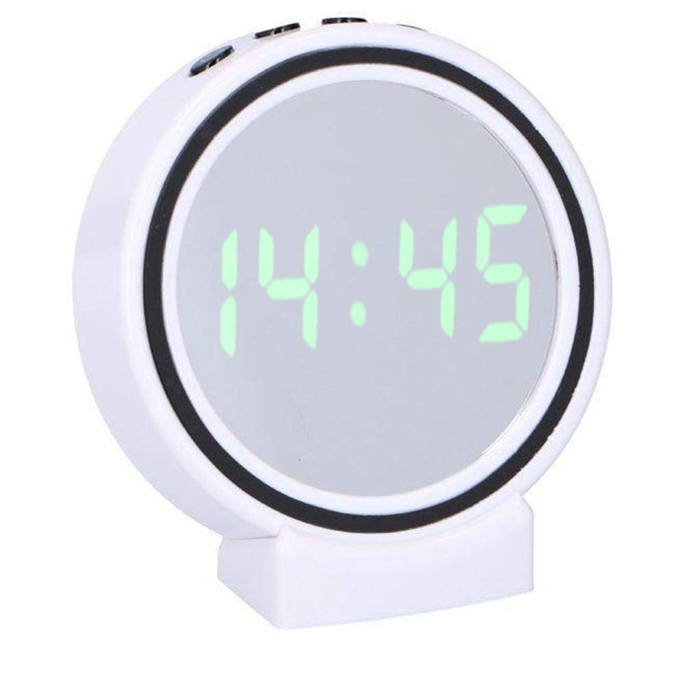 BAKAJI Sveglia Orologio Specchio Dicitale con Cassa Speaker Bluetooth Tablet Smartphone Altoparlante Rotondo Potenza 2W Dimensione 8 x 8 x 2 cmColore Bianco