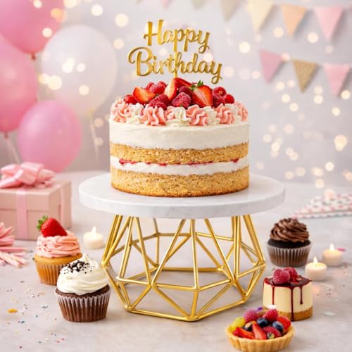 Image of ELIZAH Metal Cake Stand with Ivory Top & Gold Base | Premium Dessert & Cake Display Stand for Parties, Birthdays & Weddings (White or Gold)