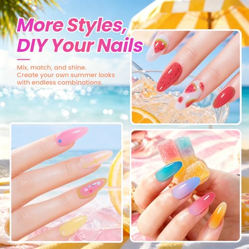 Image of Beetles Neon Jelly Gel Nail Polish Set - 7.5ML 20 Colors Summer Gel Polsih Kit Jelly Pink Red Blue Green Yellow Orange Sheer Gel Soak Off UV Base Glossy Matte Top Coat French Nail Art Gift for Women