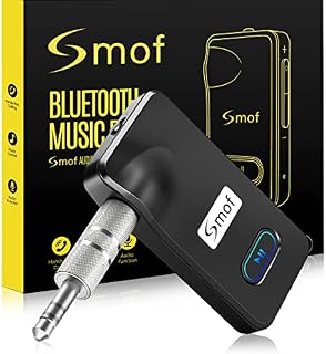 Smof Aux Bluetooth Adapter for Car, Bluetooth 5.0 Receiver for Car Audio Systems, Home Stereos, Speakers, Wired Headphones, Hands-Free Call/ Noise Cancelling Wireless Adapter with Mic, Dual Connect