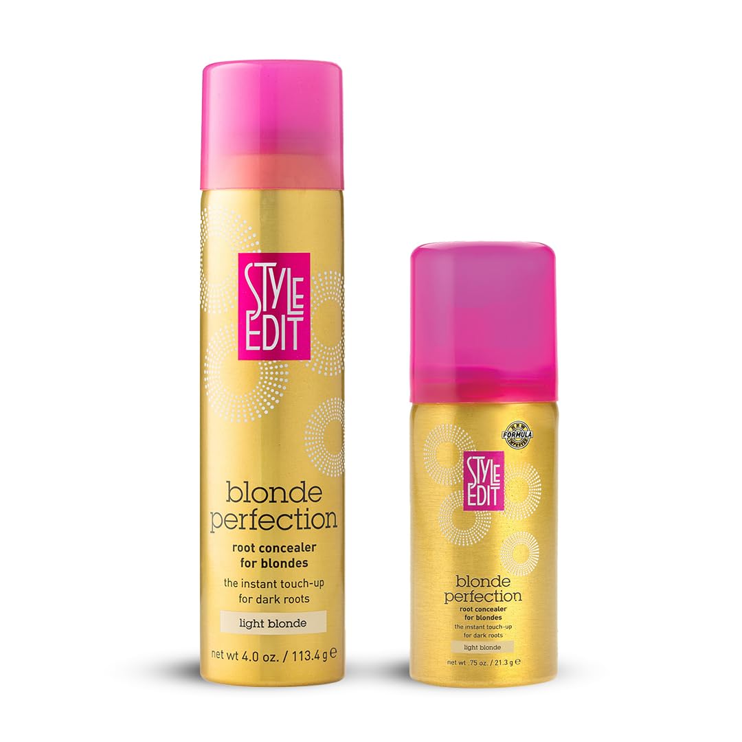Style Edit Light Blonde Travel Size and Full Sized Root Concealer Duo to Cover Up Roots and Grays.