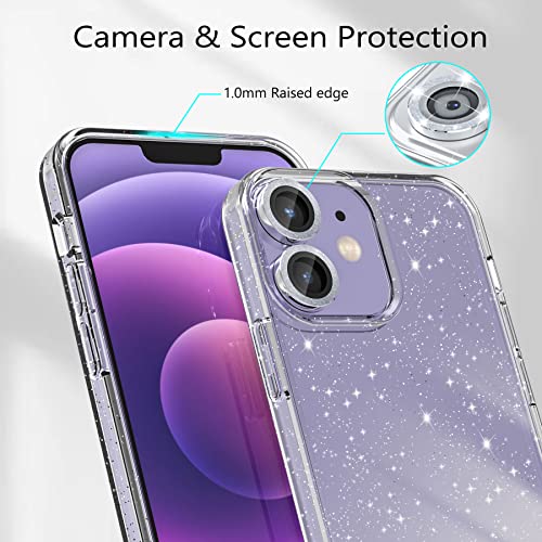 Jasmeas-Design-for-iPhone-12-Case-Glitter-with-2-Pack-Screen-Protector-2-Pack-Camera-Lens-Protector-Sparkle-Cute-Girly-PC-Hard-Soft-TPU-Silicone-Bumper-Women-Phone-Cases-for-iPhone-12-Clear