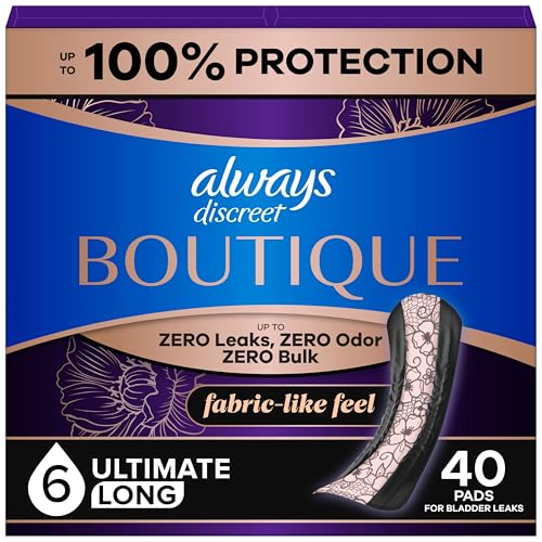 Always Discreet Boutique Incontinence Pads, for Bladder Leaks, Extra Heavy Absorbency, Long Length, 40 Count (2 Packs of 20)