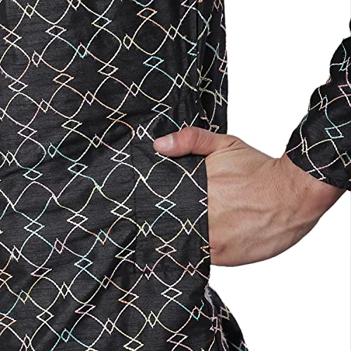 Image of SOJANYA (Since 1958 Men's Silk Blend Kurta Pyjama Set | Multi Embroidered Traditional Ethnic Wear for Navratri, Garba, Puja & Wedding