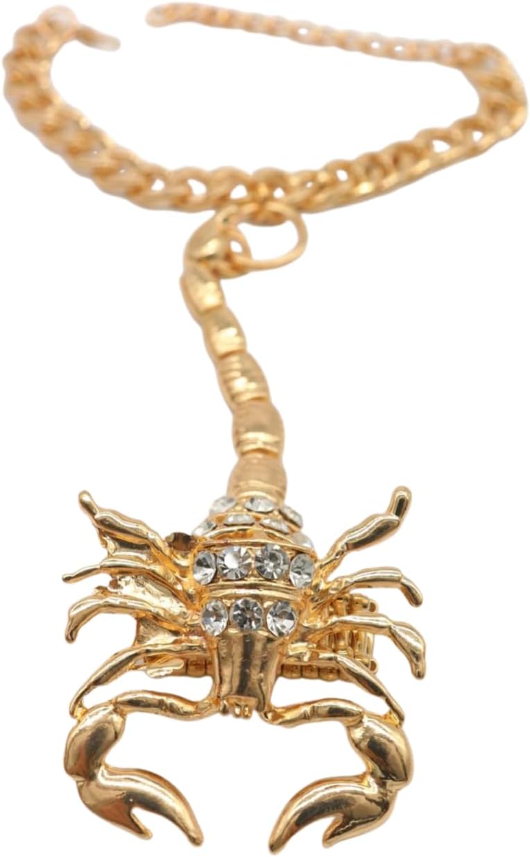 TFJ Women Fashion Jewelry Hand Chain Metal Long Scorpion Wrist Bracelet Slave Ring Gold