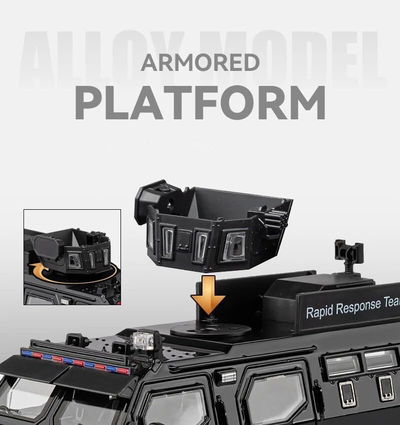 Image of Enterprise 1:24 Armored Police Car Diecast Model - Tooth Tiger Explosion-Proof Pull Back Metal Toy with Lights, Sounds & 4 Opening Doors - Collectible Vehicle for Kids & Display (Green)